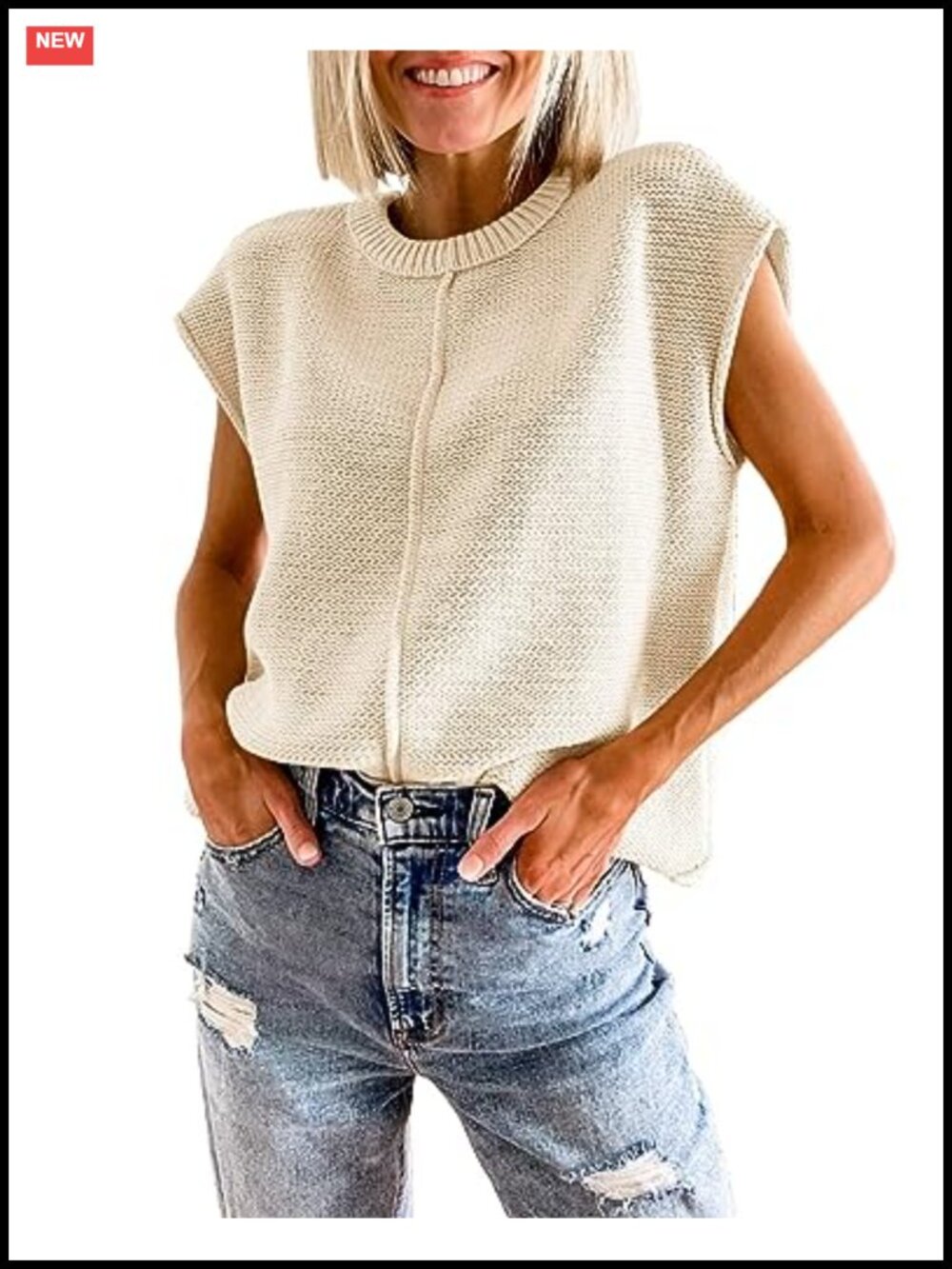 Women's Cap Sleeve Cable Knit Sweater Pullover Acrylic Cotton